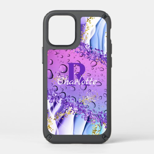 Purple Water Droplets  Blue and White Ombre Speck iPhone 12 Mini Case