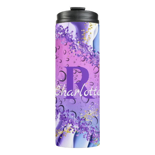 Purple Water Droplets | Blue and White Ombre Thermal Tumbler (Front)