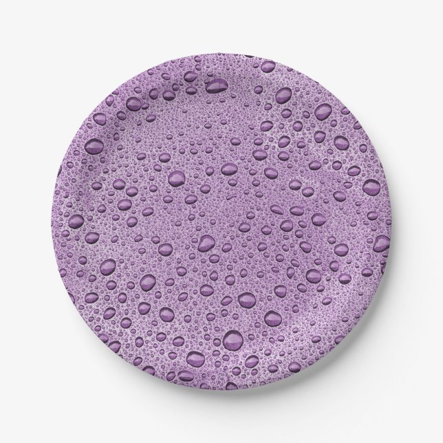 Purple water droplets paper plates (Front)