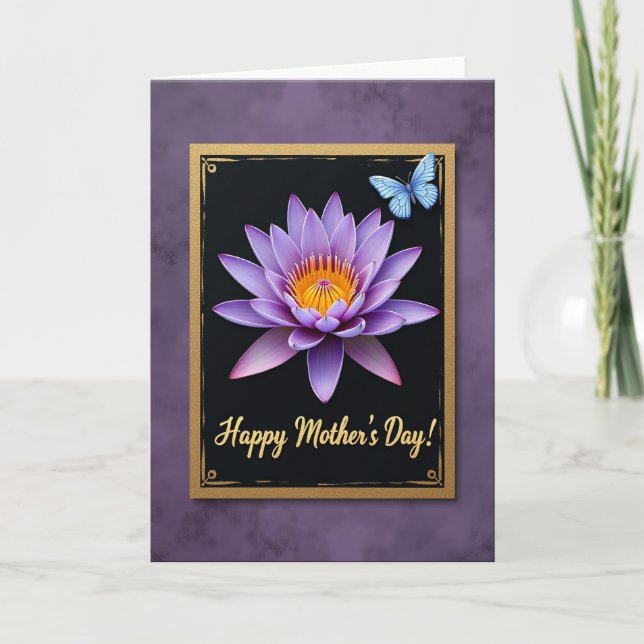 Purple Water Lily Mothers Day Card (Front)