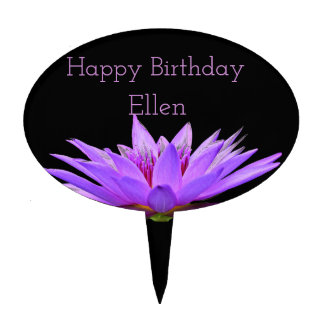 Purple water lily on black background cake topper