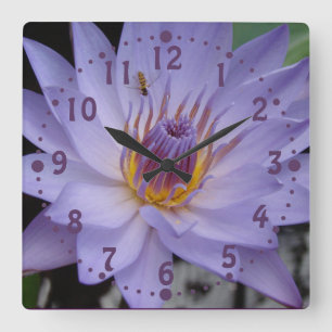 Purple Water Lily Wall Clock with Honeybee