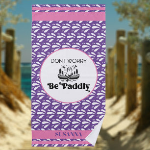 Purple Water Pattern Stripe Retro Canoe Otter Name Beach Towel