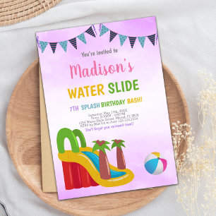 Purple Water Slide Invitations