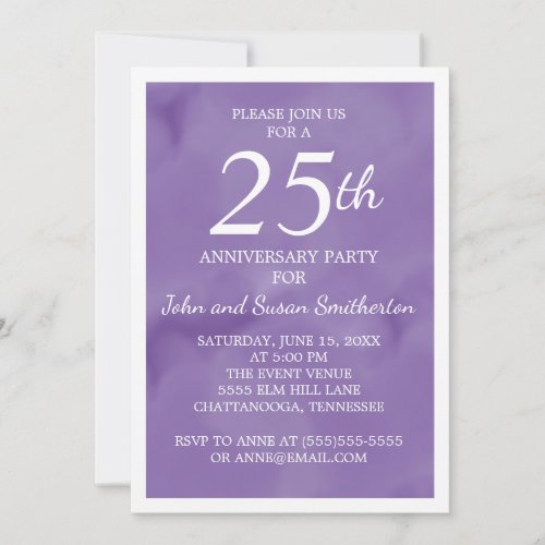 Purple Watercolor 25th Wedding Anniversary Party Invitation