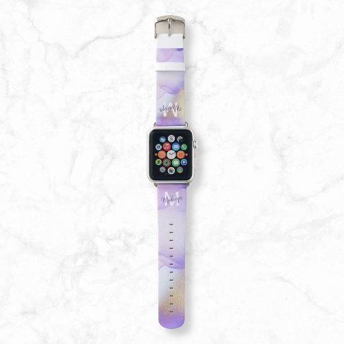 Purple Watercolor Abstract Girly Luxury Monogram Apple Watch Band