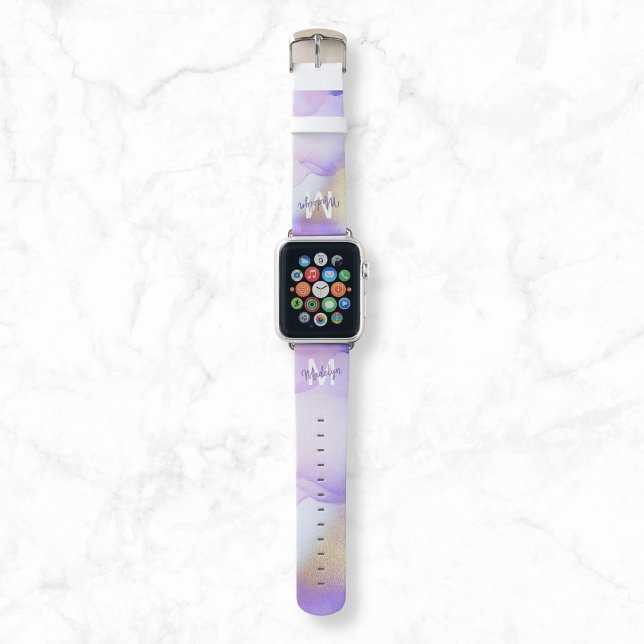 Purple Watercolor Abstract Girly Luxury Monogram Apple Watch Band (Creator Uploaded)