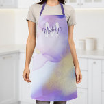 Purple Watercolor Abstract Girly Luxury Monogram Apron<br><div class="desc">Easily personalize this glamorous style abstract lilac watercolor paint and faux gold spray background with your custom details.</div>