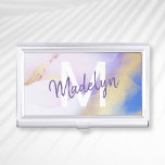 Purple Watercolor Abstract Girly Luxury Monogram Business Card Case<br><div class="desc">Easily personalize this glamorous style abstract lilac watercolor paint and faux gold spray background with your custom details.</div>