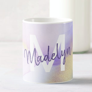Purple Watercolor Abstract Girly Luxury Monogram Coffee Mug