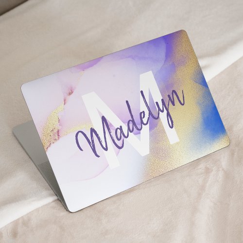 Purple Watercolor Abstract Girly Luxury Monogram HP Laptop Skin