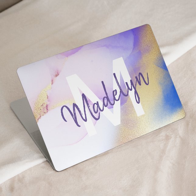 Purple Watercolor Abstract Girly Luxury Monogram HP Laptop Skin (Creator Uploaded)