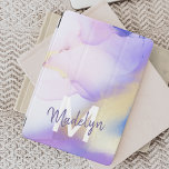 Purple Watercolor Abstract Girly Luxury Monogram iPad Air Cover<br><div class="desc">Easily personalize this glamorous style abstract lilac watercolor paint and faux gold spray background with your custom details.</div>