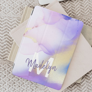 Purple Watercolor Abstract Girly Luxury Monogram iPad Pro Cover