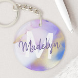 Purple Watercolor Abstract Girly Luxury Monogram Keychain<br><div class="desc">Easily personalize this glamorous style abstract lilac watercolor paint and faux gold spray background with your custom details.</div>