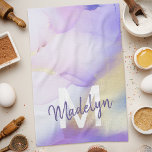Purple Watercolor Abstract Girly Luxury Monogram Kitchen Towel<br><div class="desc">Easily personalize this glamorous style abstract lilac watercolor paint and faux gold spray background with your custom details.</div>
