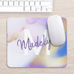 Purple Watercolor Abstract Girly Luxury Monogram Mouse Pad<br><div class="desc">Easily personalize this glamorous style abstract lilac watercolor paint and faux gold spray background with your custom details.</div>
