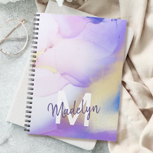 Purple Watercolor Abstract Girly Luxury Monogram Notebook