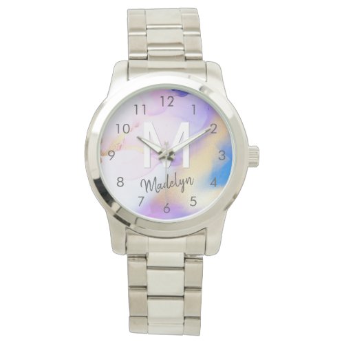 Purple Watercolor Abstract Girly Luxury Monogram Watch