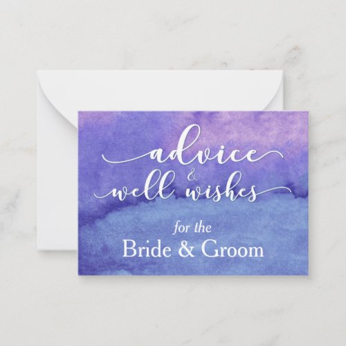 Purple Watercolor Advice for the Bride  Groom Advice Card