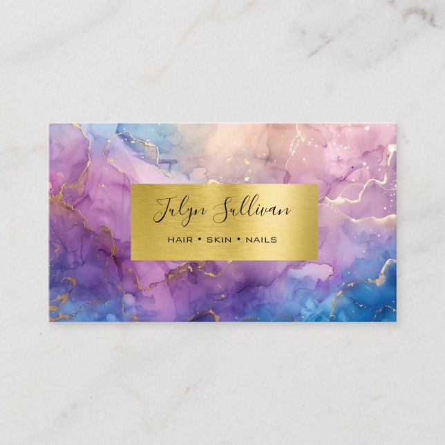 Purple Watercolor and faux gold foil Business Card (Front)