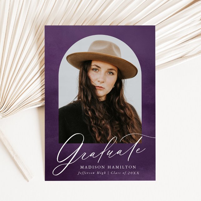 Purple Watercolor Arch Photo Graduation Announcement (Creator Uploaded)