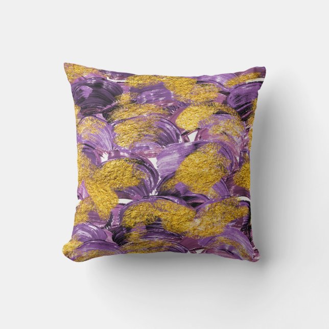 Purple Watercolor: Artistic Gold Fusion. Throw Pillow (Front)