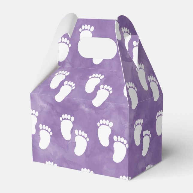 Purple Watercolor Baby Shower Footprint Pattern Favor Boxes (Front Side)