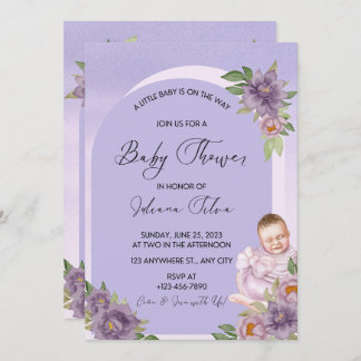 Purple Watercolor Baby Shower Invitation