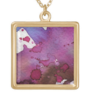 Purple Watercolor Background Gold Plated Necklace