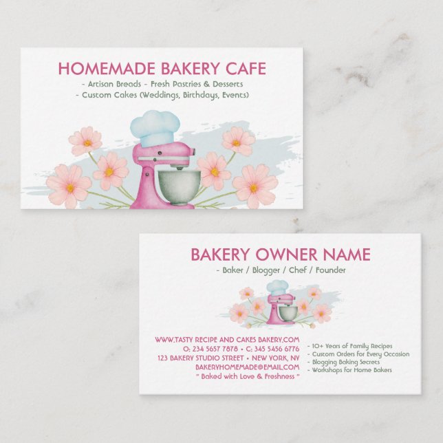 Purple Watercolor Bakery Logo Floral Business Card (Front/Back)