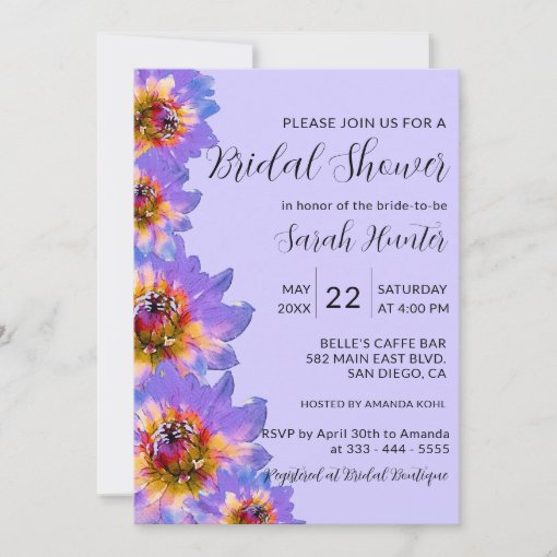 Purple Watercolor Blossoms Bridal Shower Invitation Zazzle