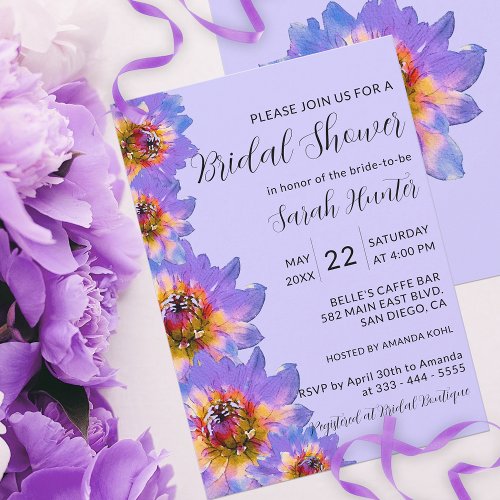 Purple Watercolor Blossoms Bridal Shower  Invitation
