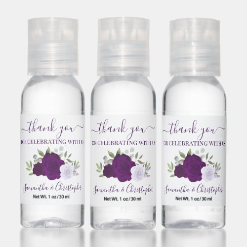 Purple Watercolor Boho Roses Wedding Thank You Hand Sanitizer