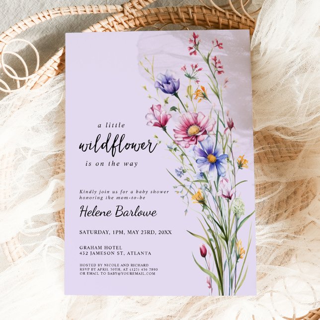 Purple Watercolor Boho Wildflower Baby Shower Invitation (Purple Watercolor Boho Wildflower Baby Shower Invitation)
