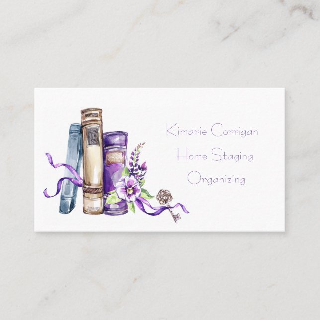 Purple Watercolor Books Business Card (Front)