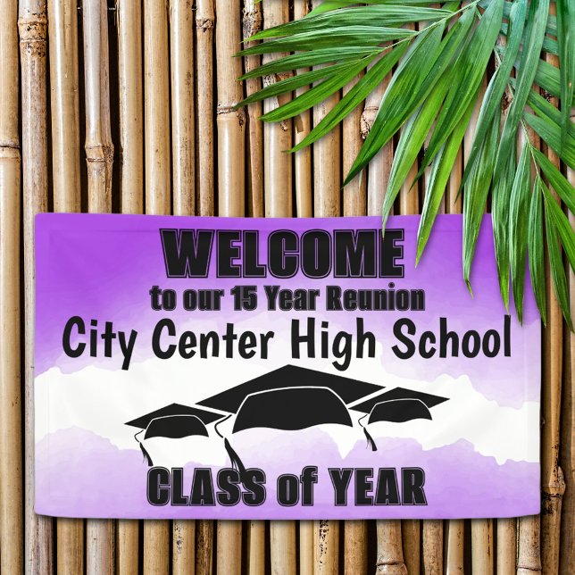 Purple Watercolor Border Class Reunion Welcome  Banner (Display a custom welcome banner to your class reunion guests.)
