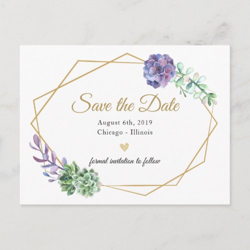 Purple watercolor botanical save the date postcard