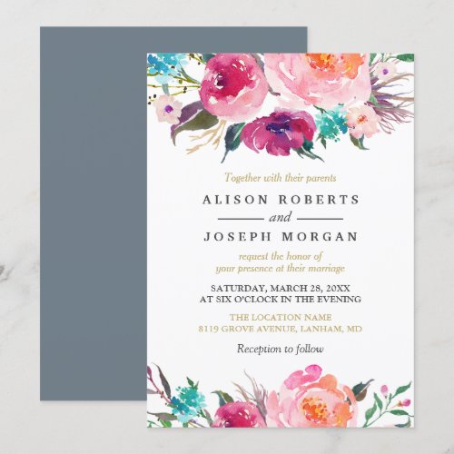 Vibrant Watercolor Botanical Wedding Invitation