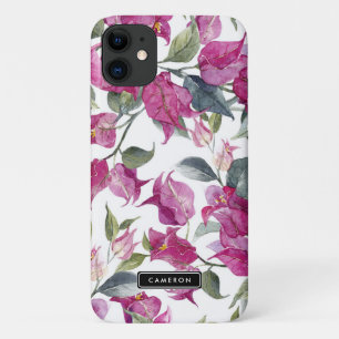 Purple Watercolor Bougainvillea Pattern Custom iPhone 11 Case