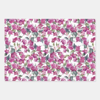 Purple Watercolor Bougainvillea Pattern Floral Wrapping Paper Sheets by KeikoPrints at Zazzle