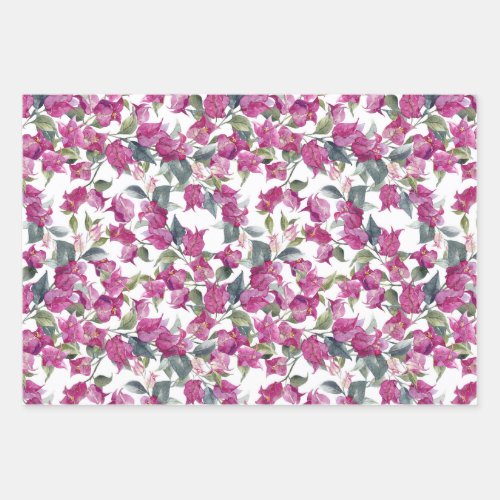 Purple Watercolor Bougainvillea Pattern Floral Wrapping Paper Sheets