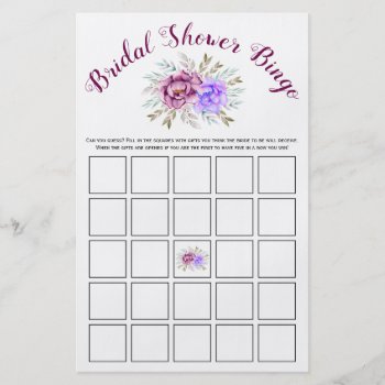 Purple Watercolor  Bridal Shower Bingo Game Card Flyer by weddings_ at Zazzle