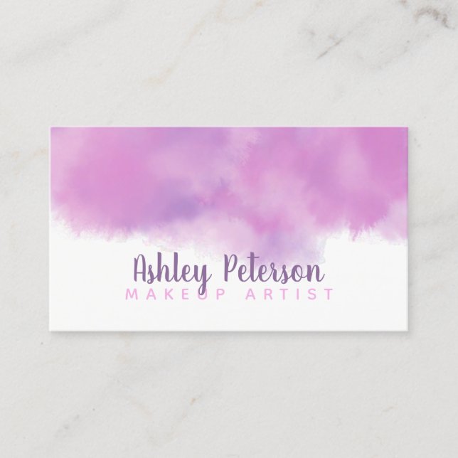 Purple watercolor brushstroke makeup typography business card (Front)