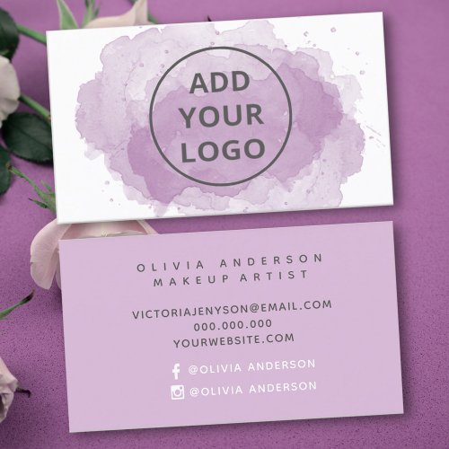 Purple watercolor brushstroke upload your logo business card