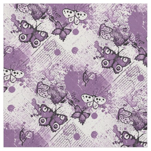 Purple Watercolor Butterflies Pattern Girly Cute Fabric