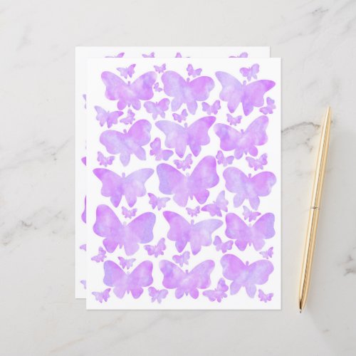 Purple Watercolor Butterflies Scrapbook Paper