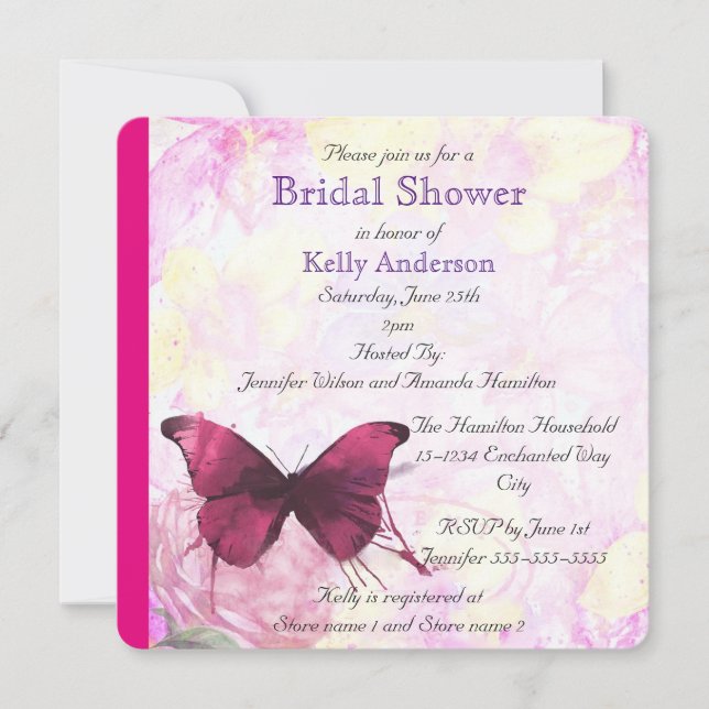 Purple Watercolor Butterfly Bridal Shower Invitation (Front)