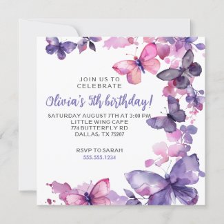 Purple Watercolor Butterfly Girl's Birthday
