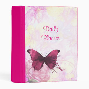 Purple Watercolor Butterfly on Pink and Yellow Mini Binder